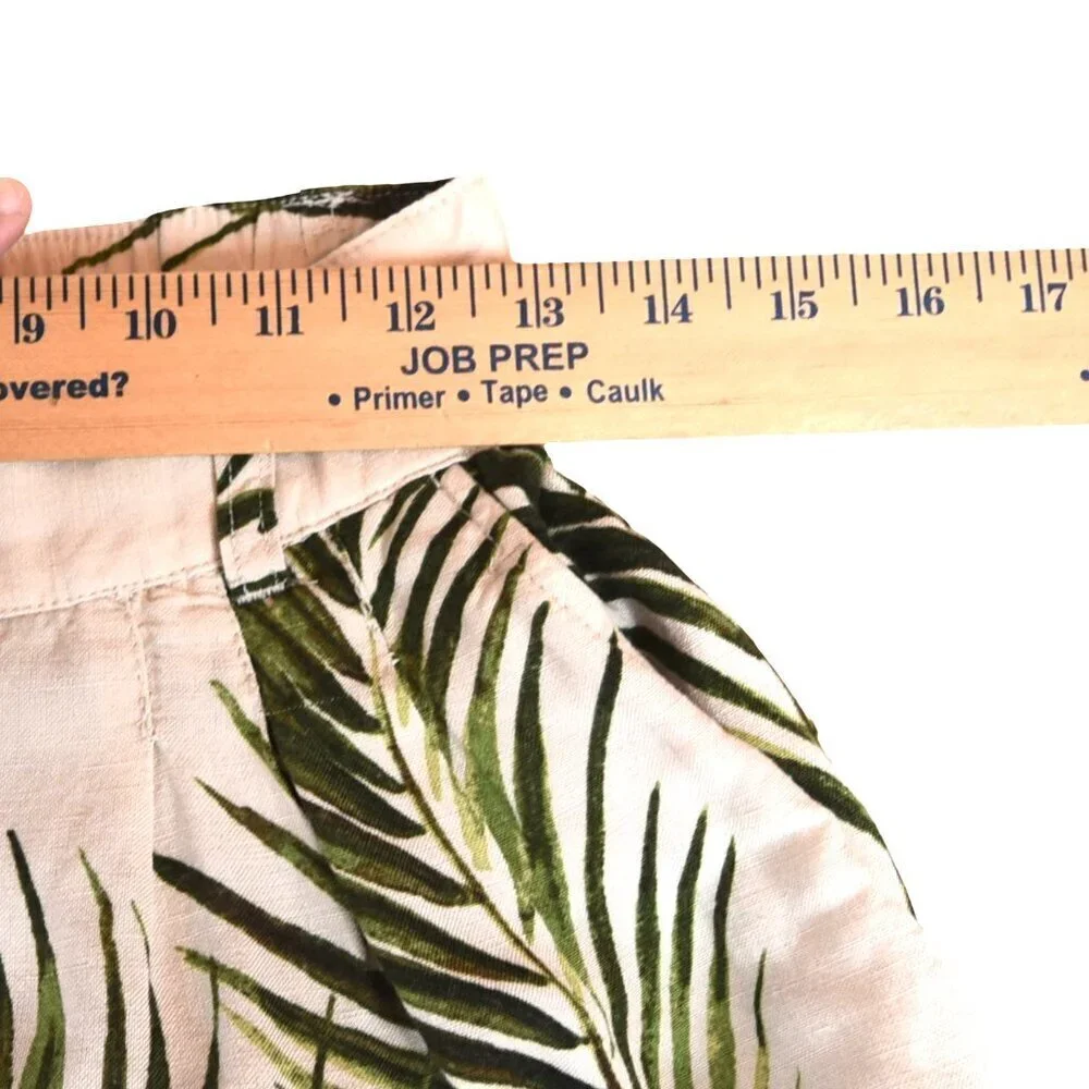 Palm Print Extra Wide Leg Linen Trousers Tropical Resort Boho Cropped Pants Sz 6